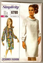 6780 SIMPLICITY DESIGNER  1966 ELEGANT LS 1-2 PIECE COLLAR DRESS PATTERN 14 34B OR 12 32B CHOICE